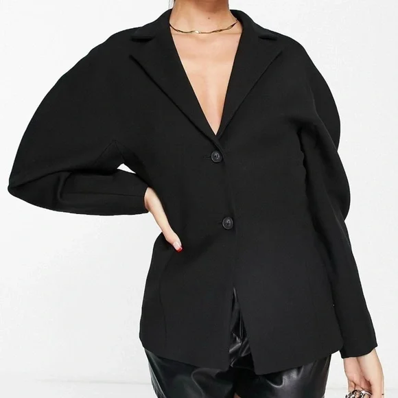 & Other Stories Fitted Scuba Feel Black Blazer in Size 34 - Picture 3 of 10